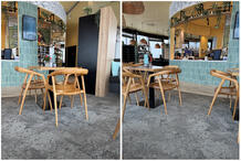 De sfeer in dit koffietentje in Oostenrijk krijgt een luxe uitstraling dankzij de grijze Urban Retreat 102 tapijttegels. De zachte tinten zorgen voor warmte en rust en vormen een mooie match met het interieur.